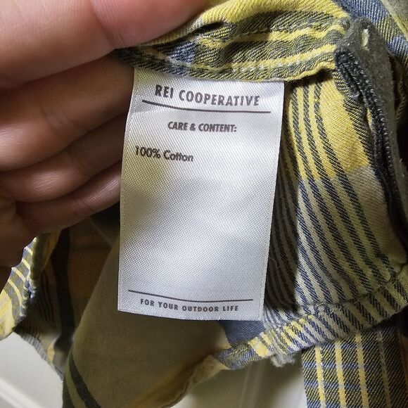 REI Shirt Mens XL Extra Large Yellow Grey Plaid Button Up Long Sleeve Pockets - Picture 5 of 8